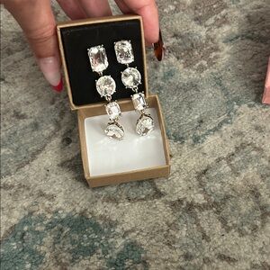 Crystal Drop Statement Earrings - Clear Gold Setting Swarovski